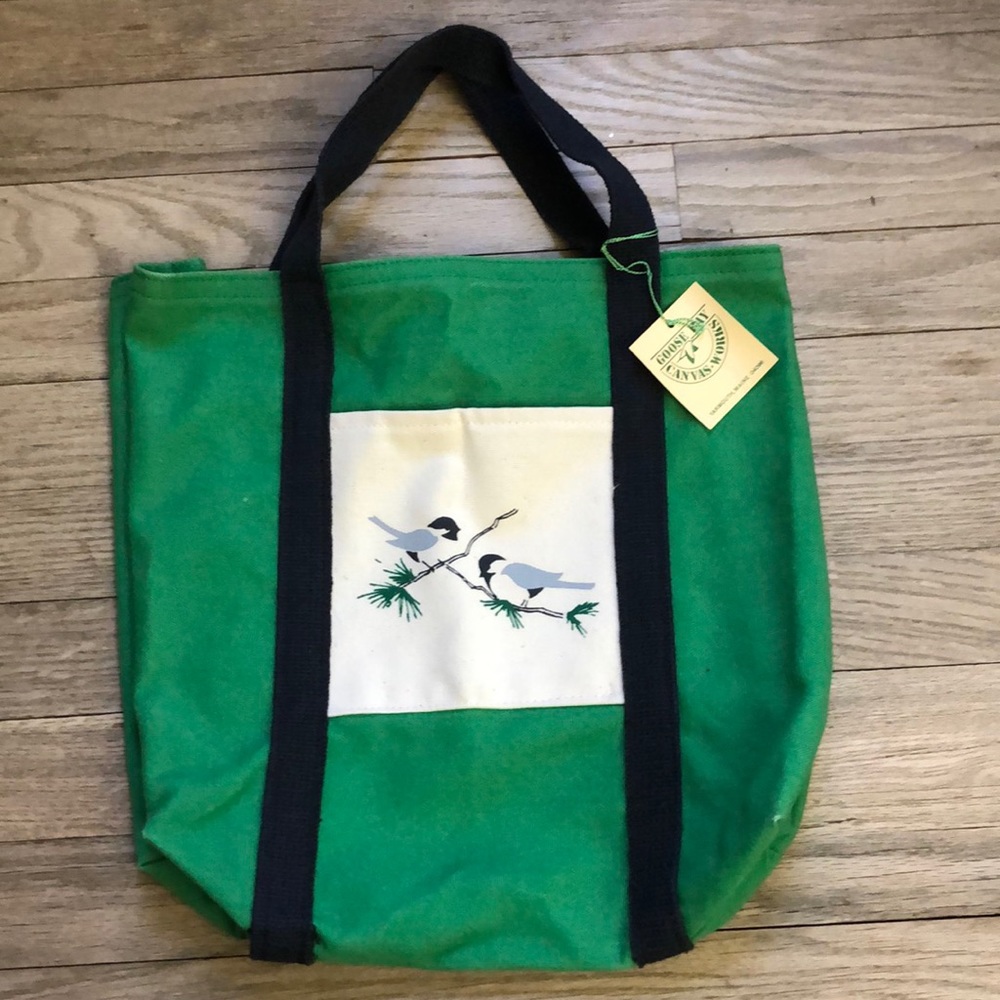 NWT Vintage Goose Bay Canvas Works Yarmouth, Maine Bird Print Green Tote Bag